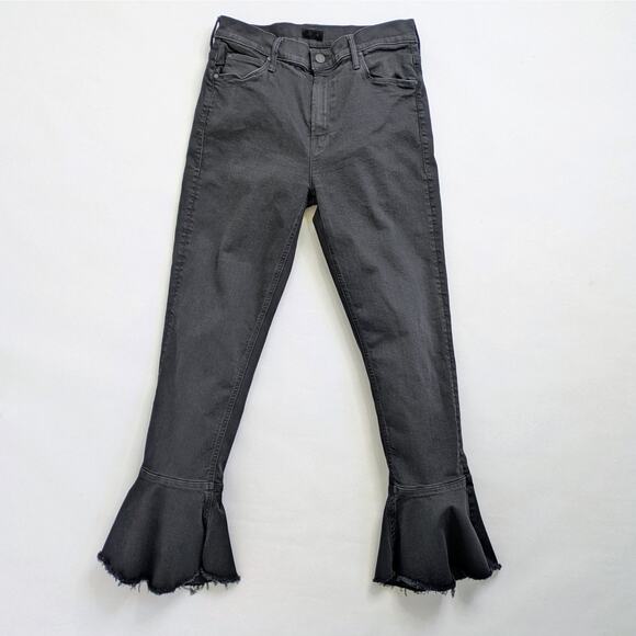 Mother Jeans Cha Cha Fray Women 29 Black Not Guilty Raw Hem 1113-180 Flare - Picture 1 of 13